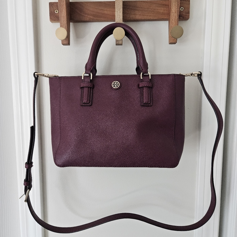 Tory Burch Shiraz Robinson Burgundy Saffiano Leather Tote Crossbody - Used Once